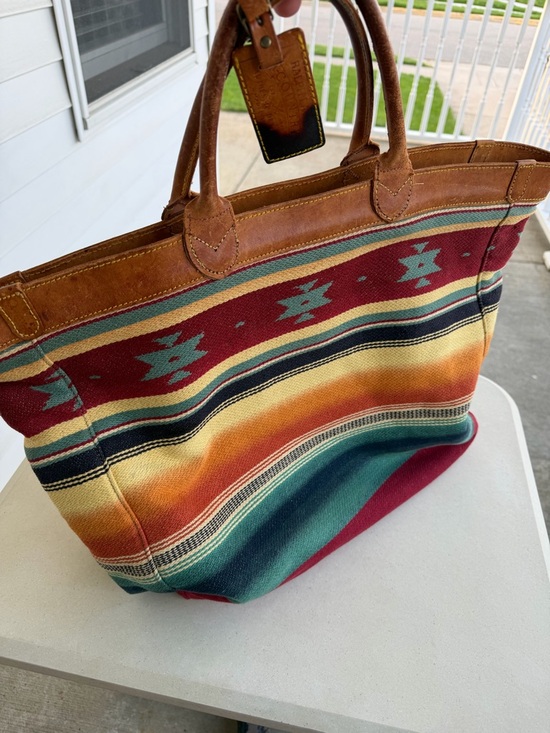 Ralph Lauren Handbags - Vtg RALPH LAUREN Country Multi-Color Brown Serape Leather Chimayo Aztec Tote Bag